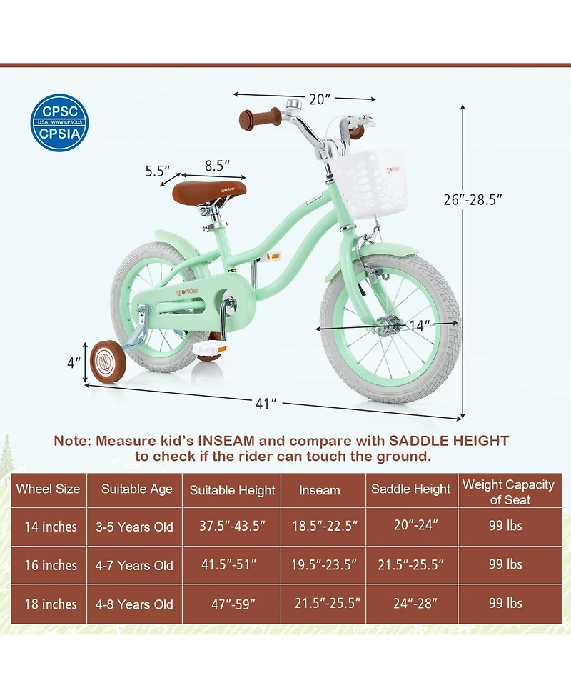 14 Inch Kids Bike with Adjustable Seat and Bell for 3-8 Years Olds