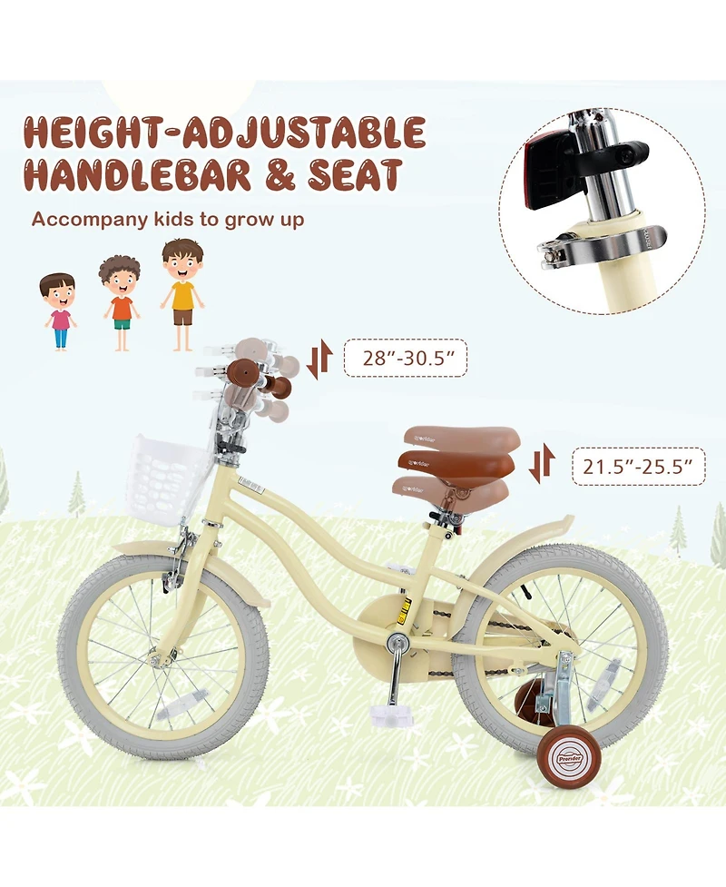 16 Inch Kids Bike Adjustable with Training Wheels Ages 3-8 Years Olds