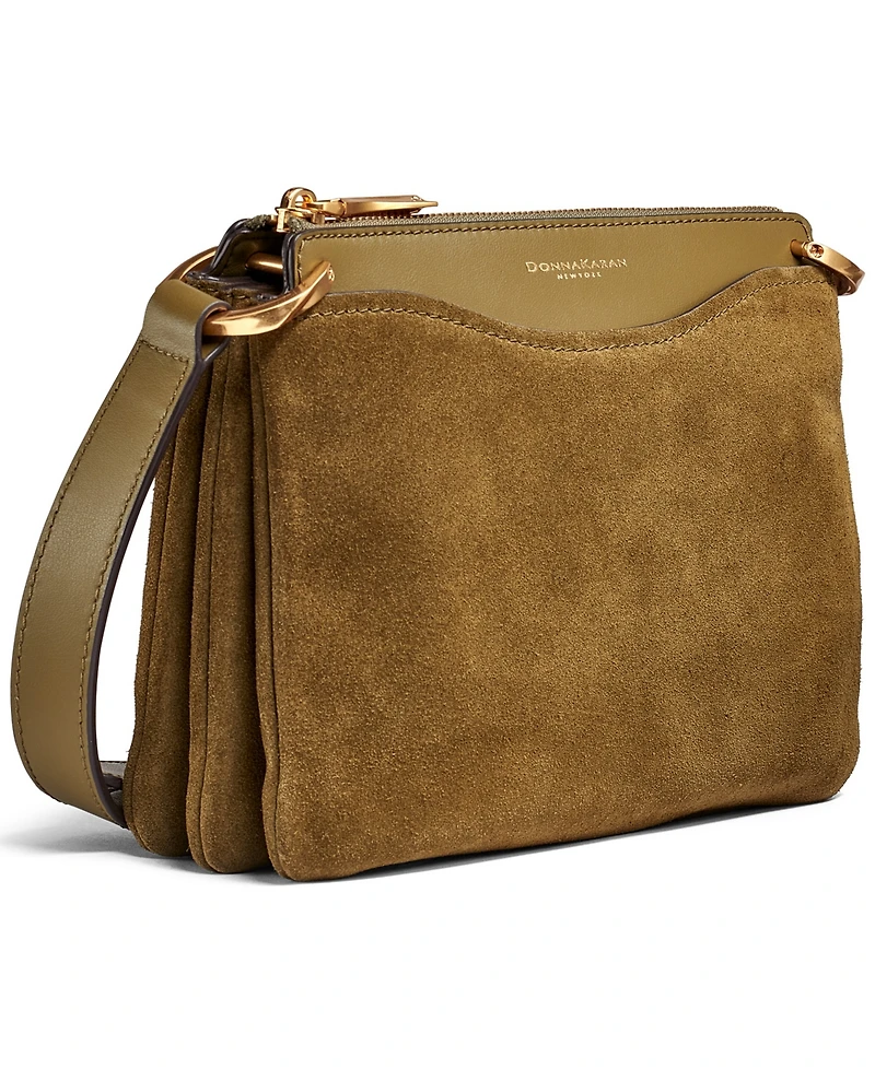 Donna Karan New York Glenwood Zippered Suede Crossbody with Beaded Tassel Detail
