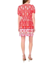 Msk Petite Placed Print Puff-Sleeve Swing Dress