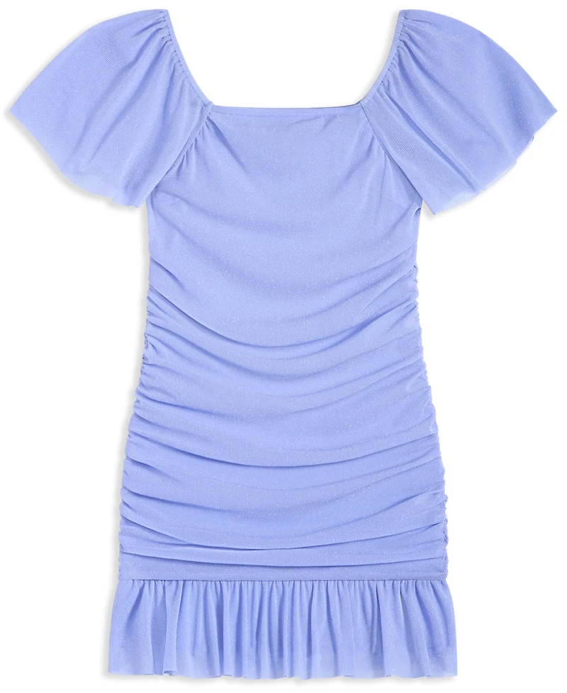 With Jules Big Girls Ruched Flutter-Sleeve Glitter Knit Dress