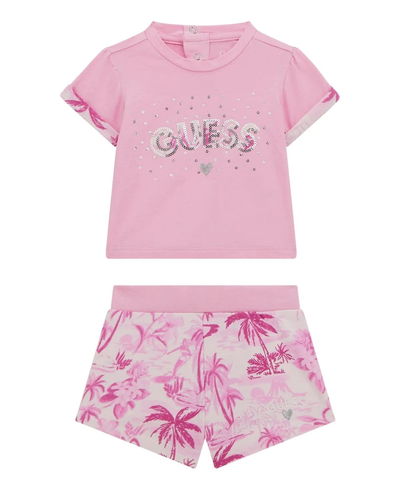 Guess Baby Girls 2-Piece Short Sleeve T-Shirt and Active Shorts Set