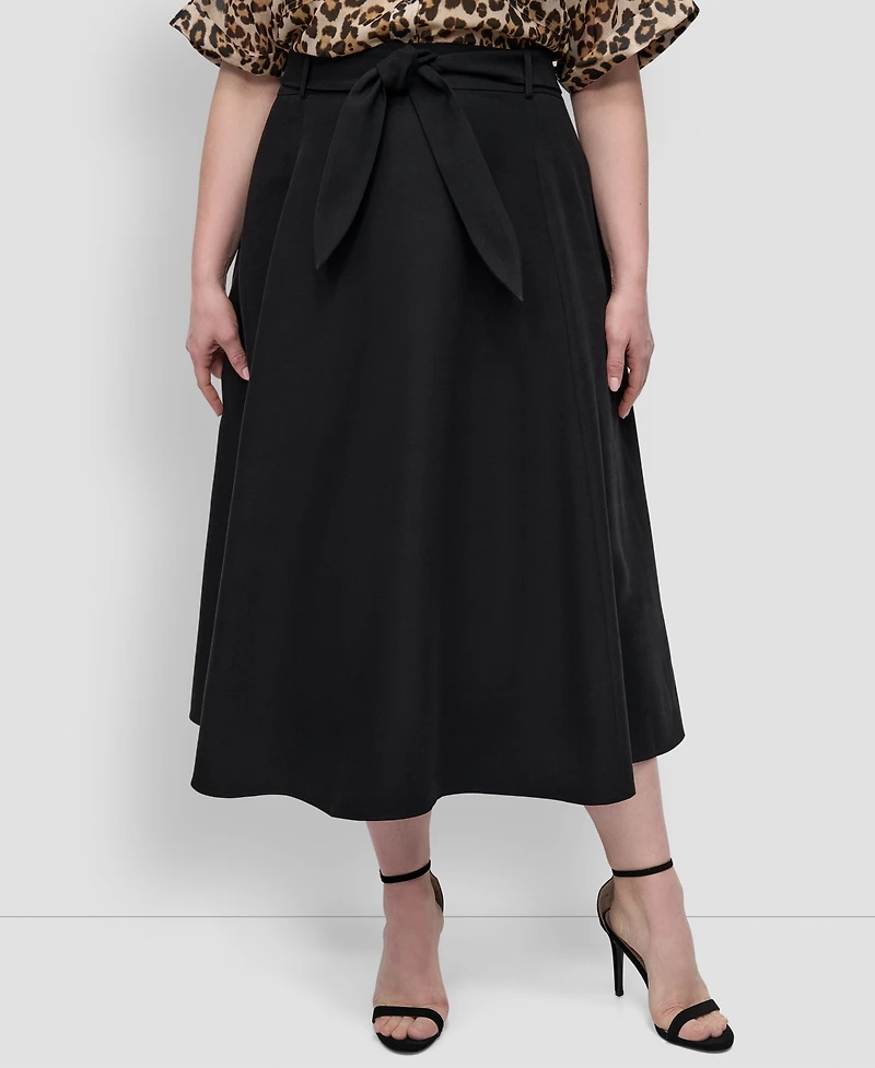 Dkny Plus Belted A-Line Midi Skirt