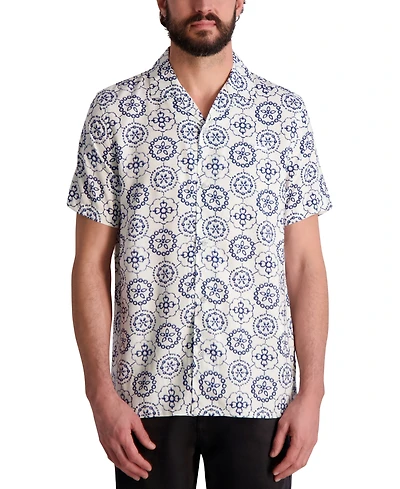 Karl Lagerfeld Paris Men's Medallion Print Pattern Short-Sleeve Shirt