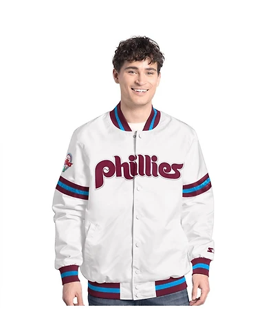 Starter Men's White Philadelphia Phillies Cooperstown Scout Full-Snap Varsity Jacket