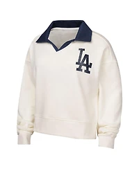 Outerstuff Big Girls White Los Angeles Dodgers Ballpark Hit Collared V-Neck Pullover Sweatshirt