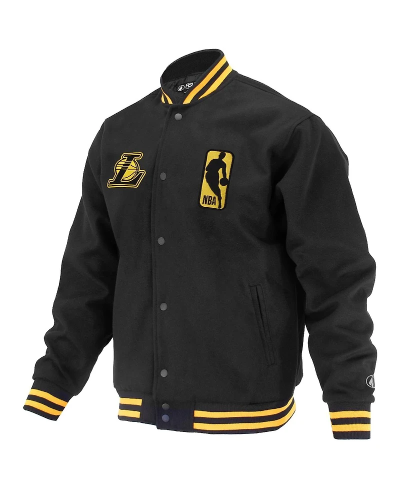 Fisll Men's and Women's Black Los Angeles Lakers Logo Man Shadow Collection Full-Snap Varsity Jacket