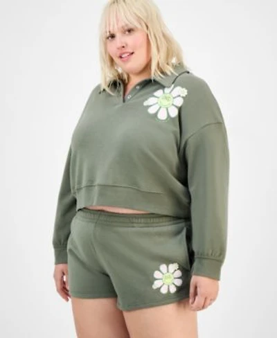 Grayson Threads The Label Trendy Plus Size Collared Daisy Sweatshirt Shorts