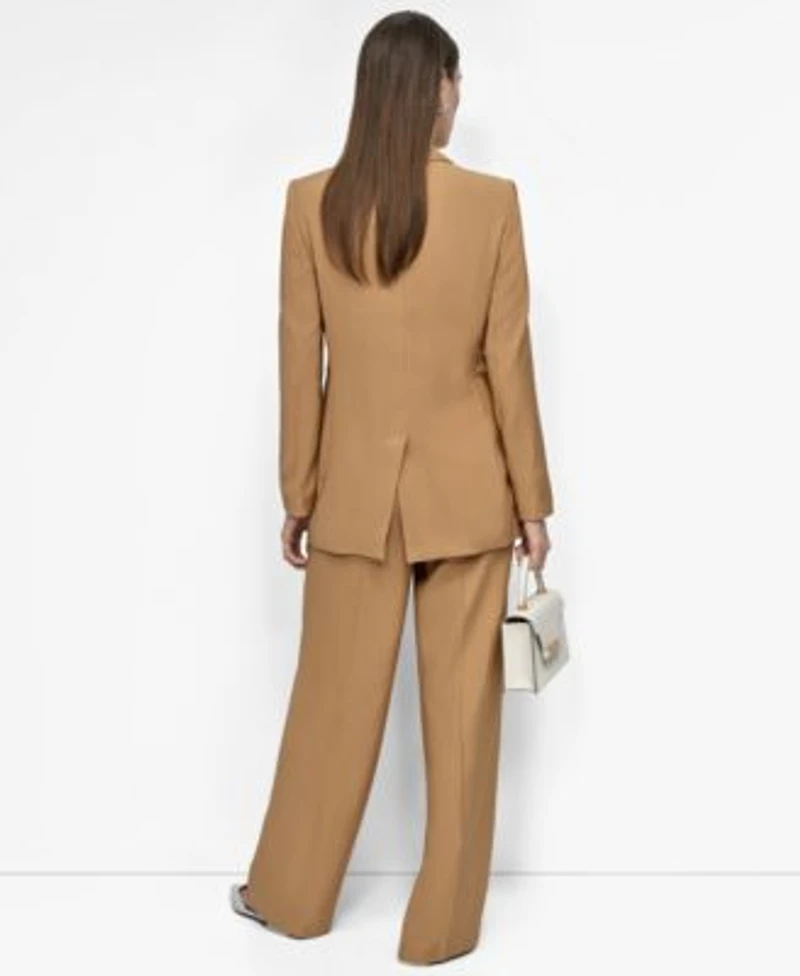 Dkny Womens Notched Collar Blazer Printed Cowlneck Sleeveless Blouse High Waist Pants