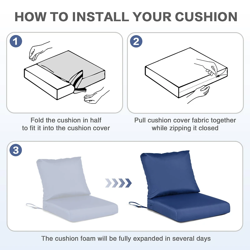 Aoodor Outdoor Chair Cushions Set of 2, 24"x24", Water Resistant Deep Seat with Handle & Adjustable Straps.