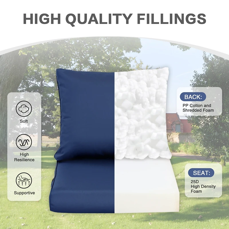 Aoodor Outdoor Chair Cushions Set of 2, 21"x21", Water Resistant Deep Seat with Handle & Adjustable Straps.
