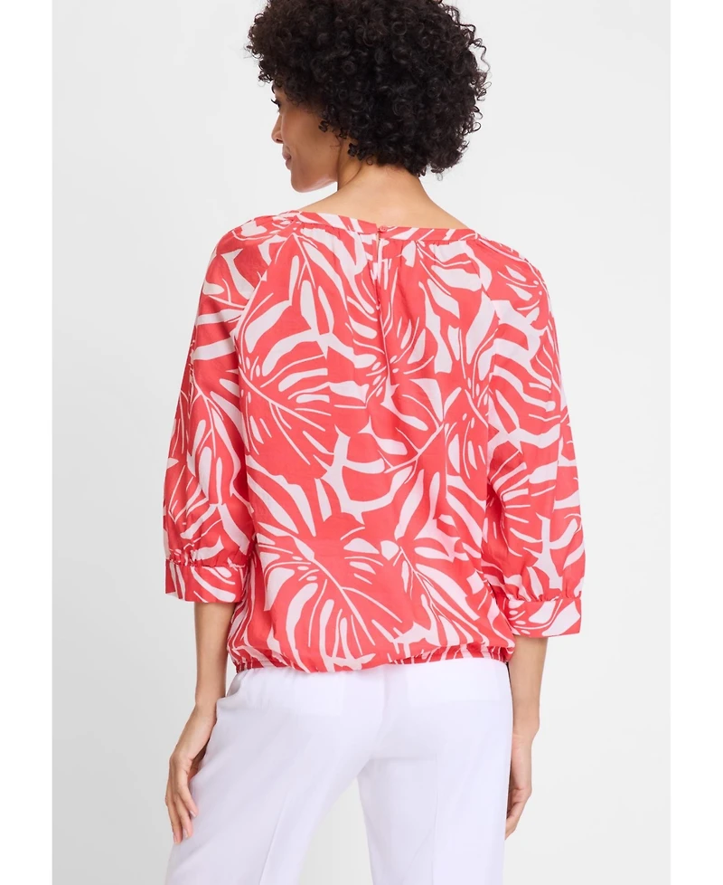 Olsen Women's Boat Neck Palm Statement Blouse