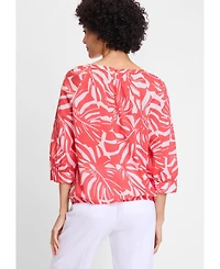 Olsen Women's Boat Neck Palm Statement Blouse
