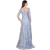 Lara Women's Illusion Neckline, Long Sleeves Gown