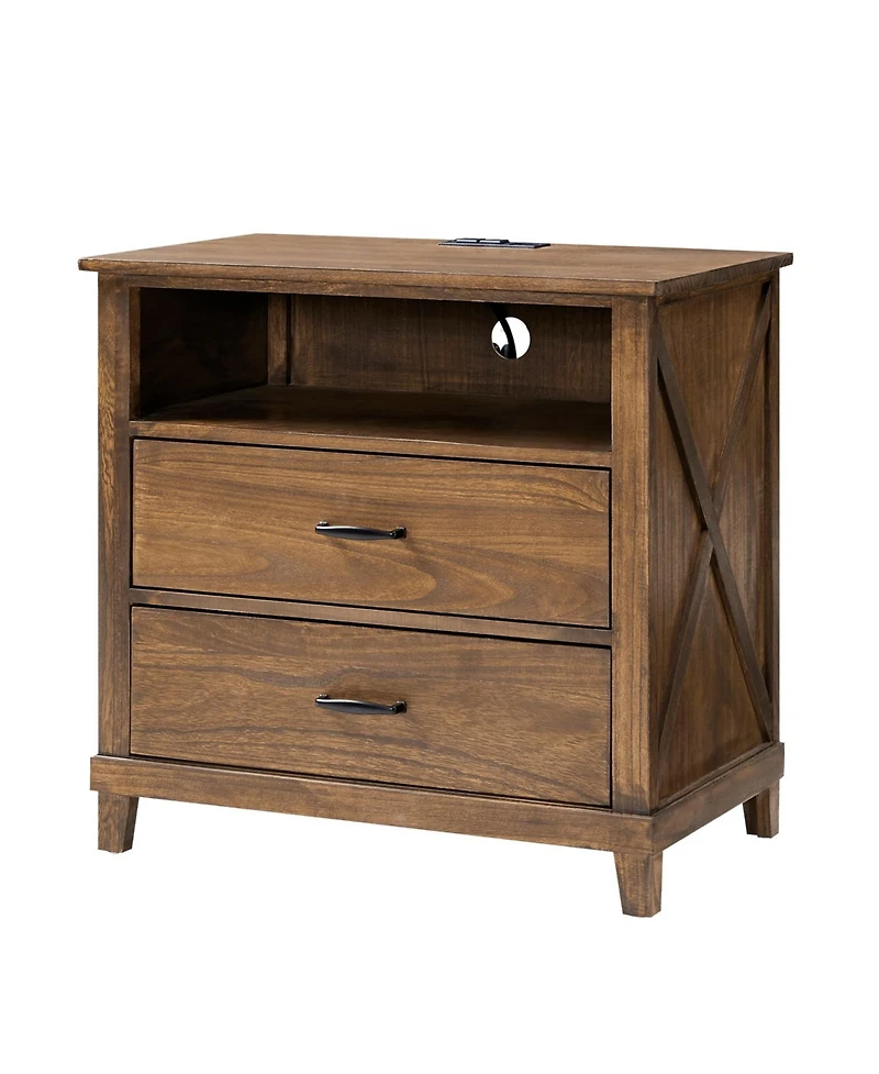 Miguel 2-Drawer Solid Wood End Table with Built-in Power Outlet and Usb Ports
