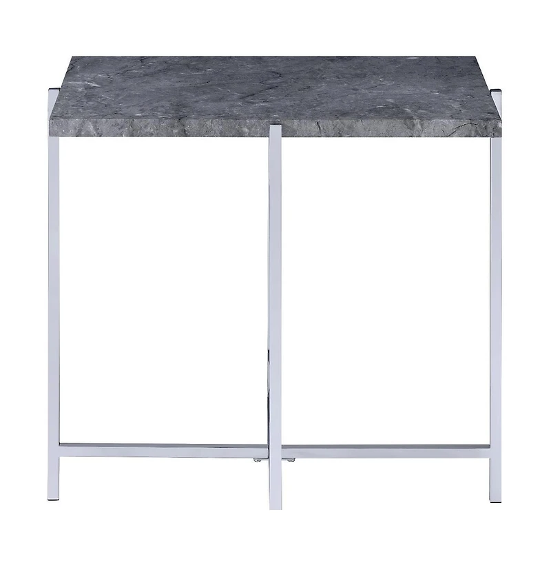 Industrial Style Faux Marble Rectangular End Table with Wood and Metal Frame