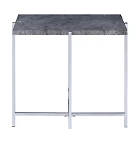 Industrial Style Faux Marble Rectangular End Table with Wood and Metal Frame