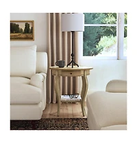 Contemporary Oval End Table with Drawer and Shelf in Manufactured Wood