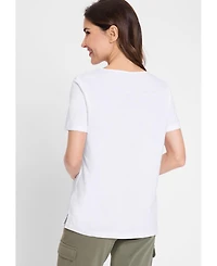 Olsen Women's Modern Eyelet V-Neck T-Shirt