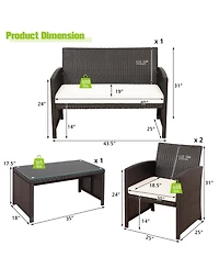 Gymax 8PCS Patio Conversation Set Outdoor Rattan Furniture Set w/ White Cushions