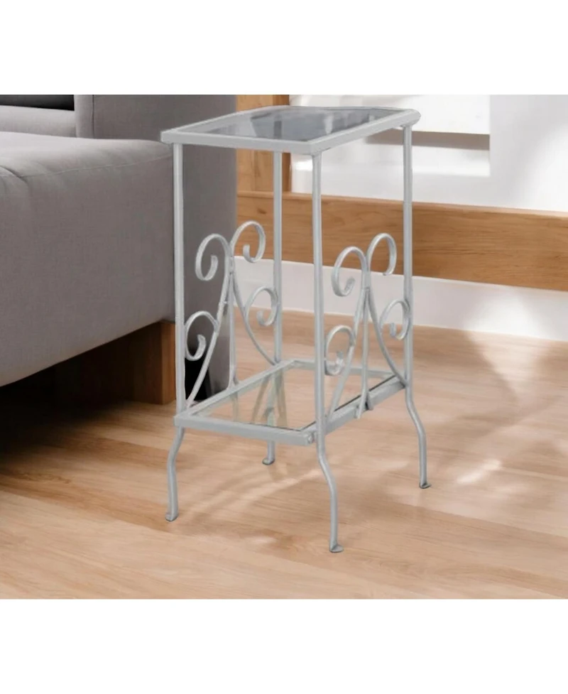 Contemporary Glass and Metal Square End Table with Lower Shelf