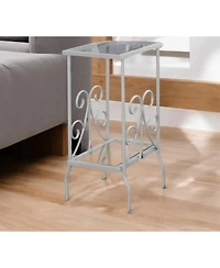 Contemporary Glass and Metal Square End Table with Lower Shelf