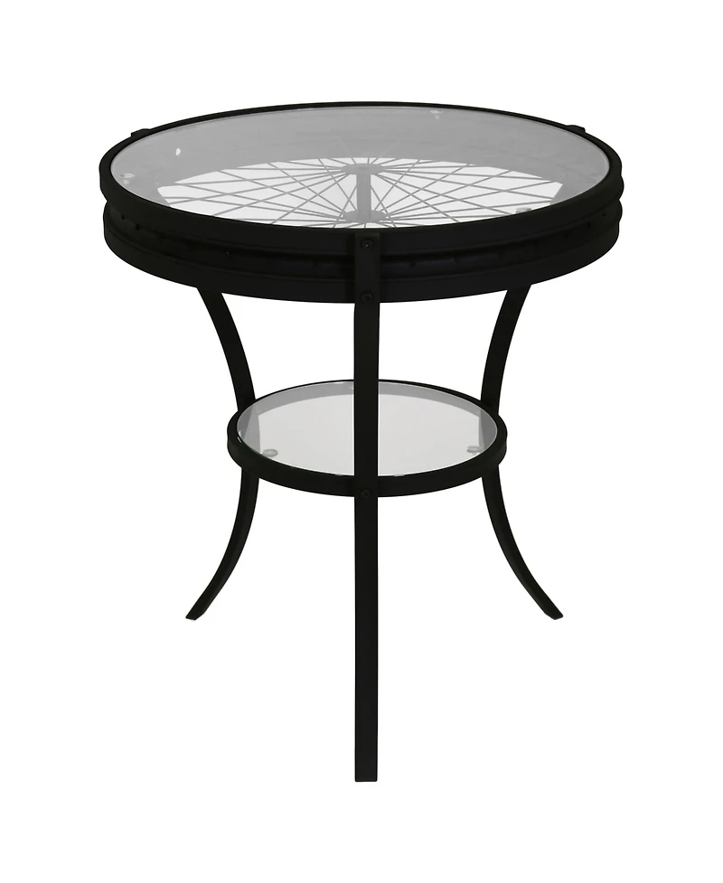 Modern Glass and Metal Round End Table with Open Shelf