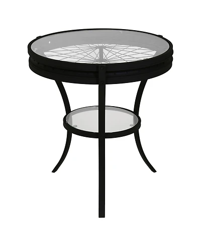 Modern Glass and Metal Round End Table with Open Shelf