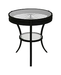 Modern Glass and Metal Round End Table with Open Shelf