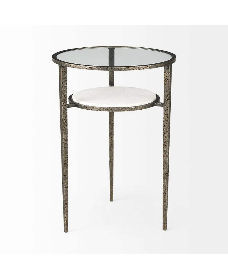 Glass and Metal Round End Table with Lower Shelf for Living Room