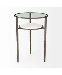 Glass and Metal Round End Table with Lower Shelf for Living Room