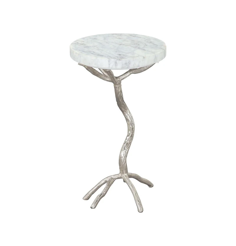 Stylish 22" Marble End Table – Round White Top with Silver Legs for Elegant Decor