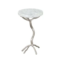 Stylish 22" Marble End Table – Round White Top with Silver Legs for Elegant Decor
