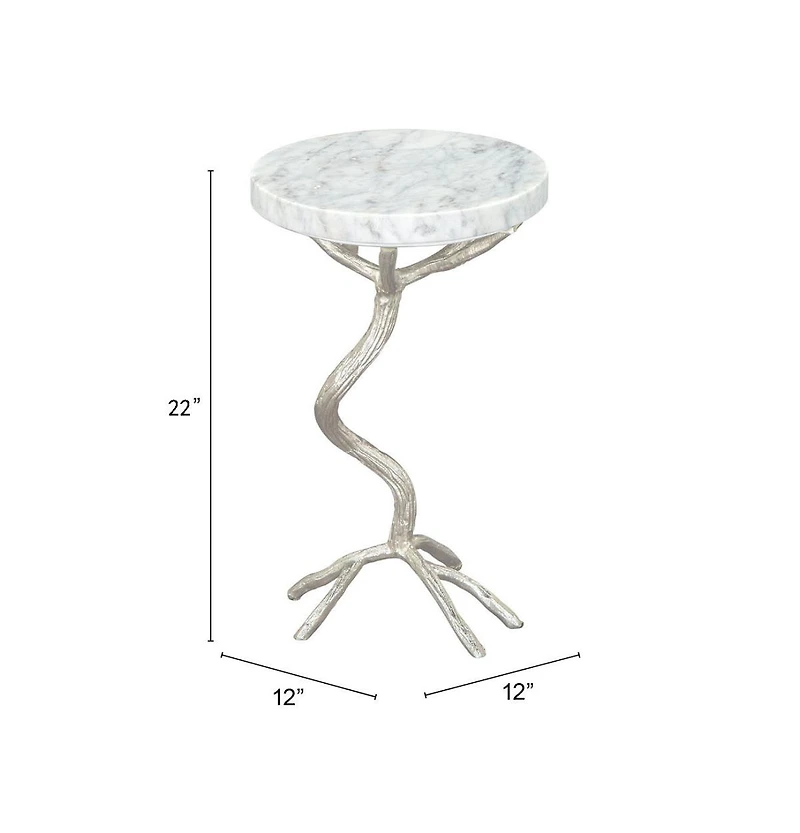 Stylish 22" Marble End Table – Round White Top with Silver Legs for Elegant Decor