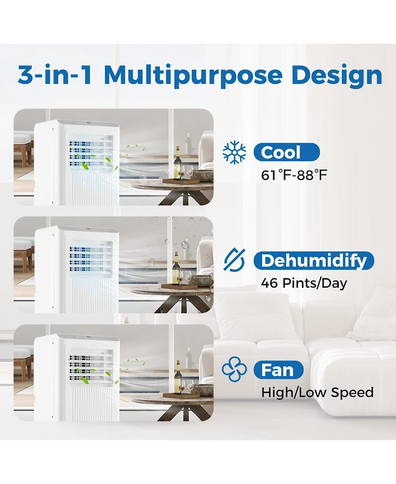 8000 Btu Portable Air Conditioner 3 in 1 Ac Unit Fan and Dehumidifier