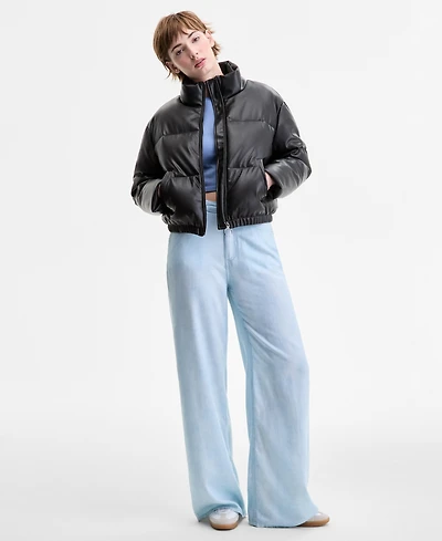 CoffeeShop Juniors' Cropped Faux-Leather Puffer Coat