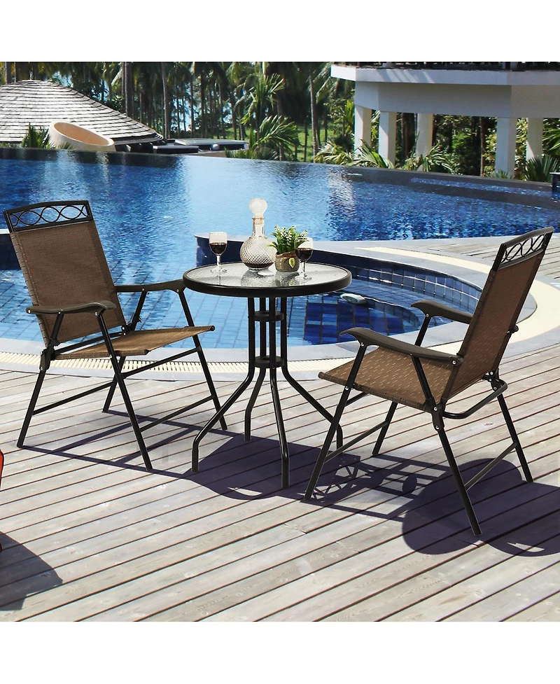Gymax 3PCS Bistro Set Conversation Set Pub Patio Outdoor w/ Folding Chairs Table