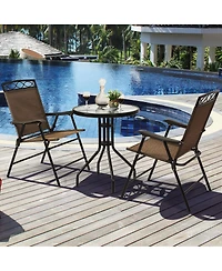Gymax 3PCS Bistro Set Conversation Set Pub Patio Outdoor w/ Folding Chairs Table