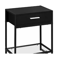 Contemporary End Table with Glass Top, Metal Frame, Drawer & Shelf