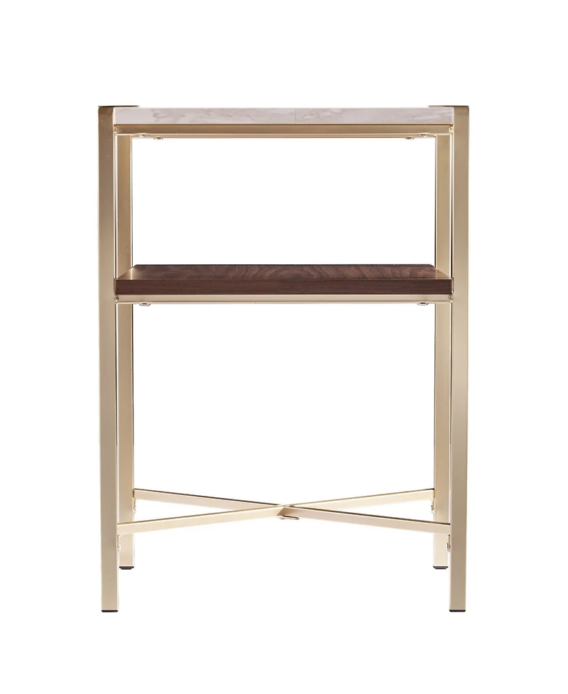 24" Brass Manufactured Wood And Iron Square End Table With Shelf