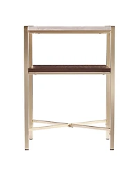 24" Brass Manufactured Wood And Iron Square End Table With Shelf