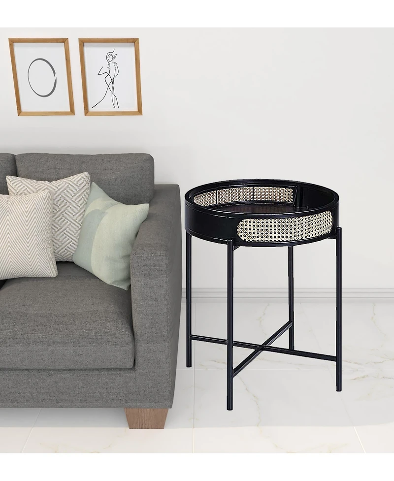 24" Black Melamine Veneer And Manufactured Wood Round End Table