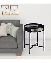 24" Black Melamine Veneer And Manufactured Wood Round End Table