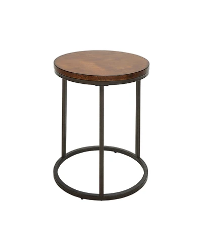 Wood and Iron Round Accent Table – Industrial Style with Rustic Charm for Living Room