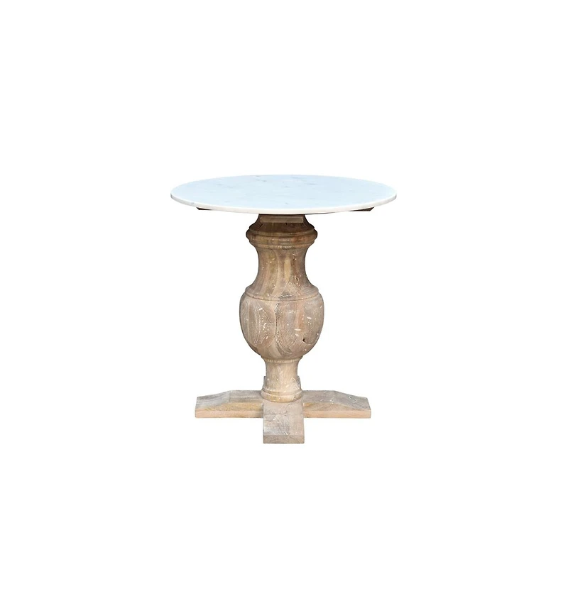 Round Marble Top End Table with Solid Wood Legs – Modern Accent Piece