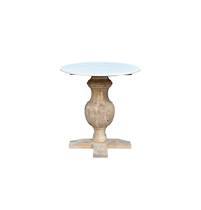 Round Marble Top End Table with Solid Wood Legs – Modern Accent Piece