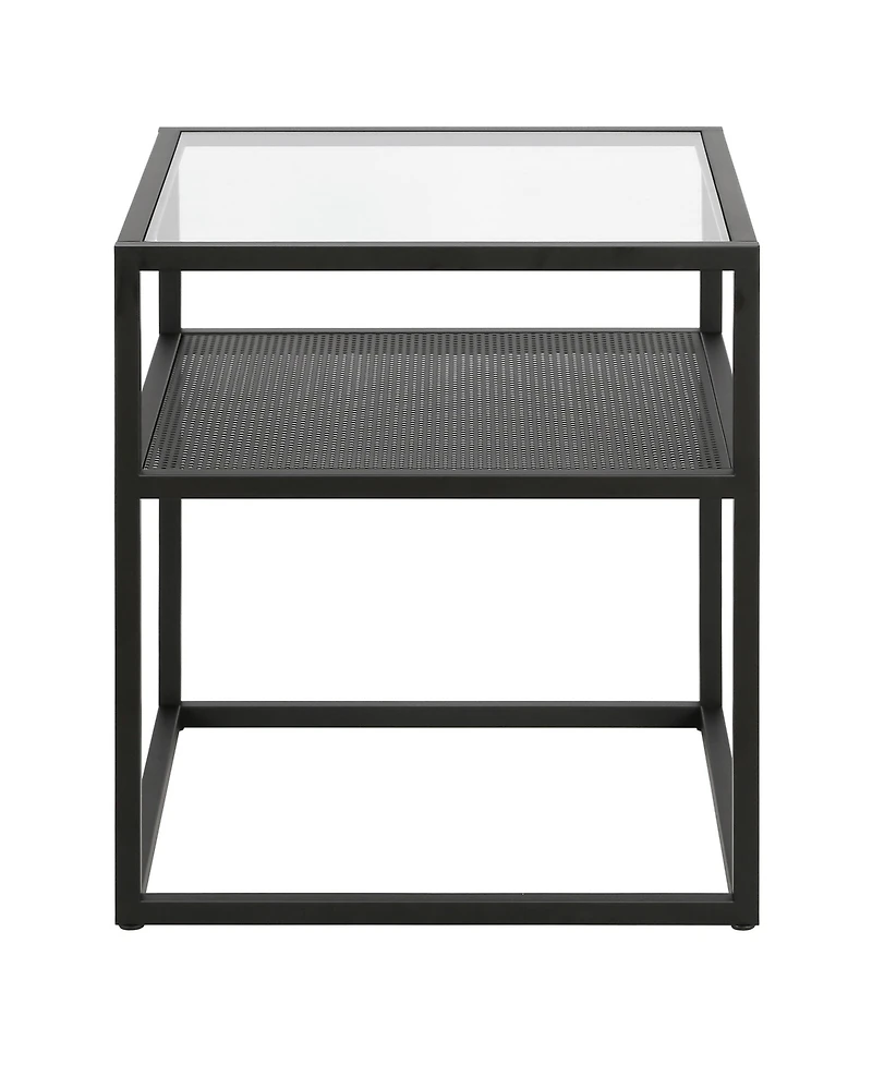Modern Glass and Steel Square End Table with Storage Shelf – Perfect for Any Space