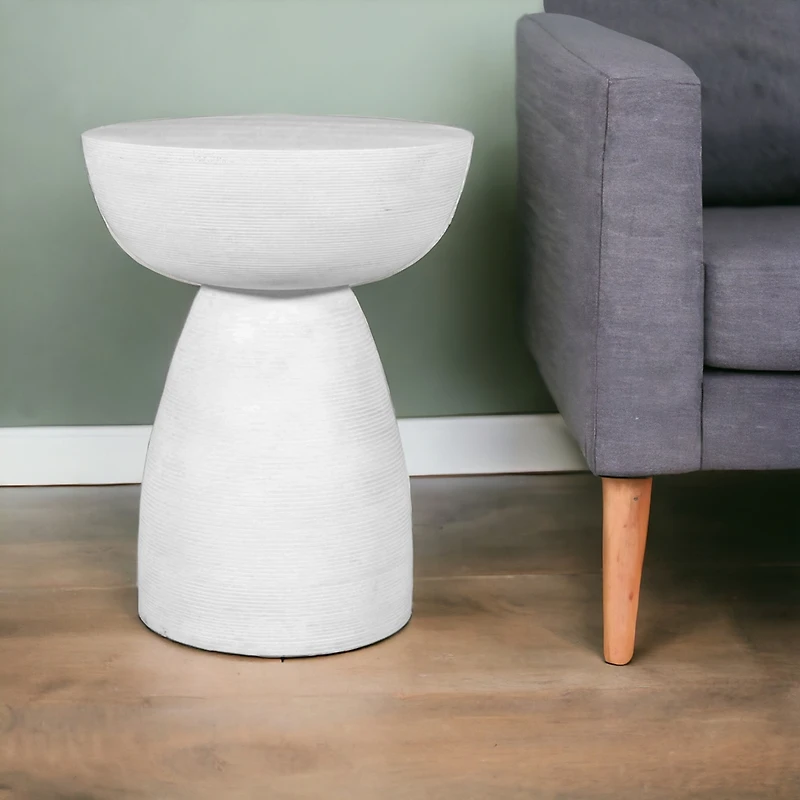 Solid Wood Round End Table – 22" White Distressed Finish for Farmhouse Style