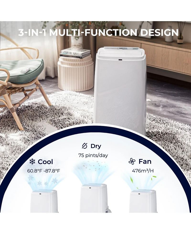 12000 Btu 3-in-1 Portable Air Conditioner with Remote Control