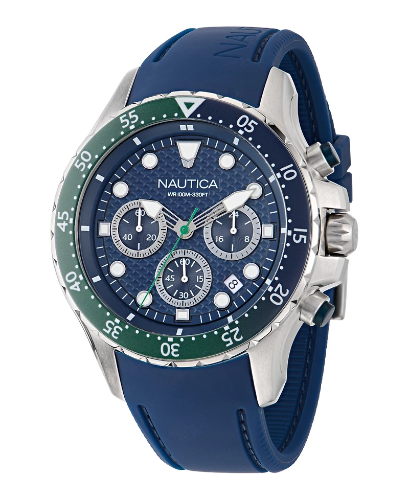 Nautica Men's Chronograph Blue Silicone Watch, 44mm
